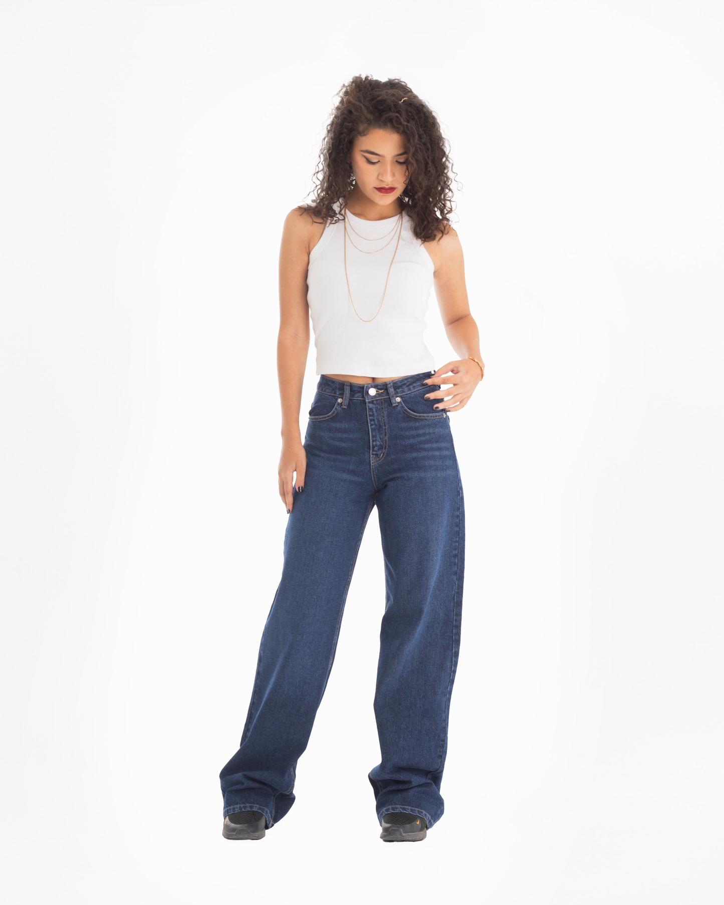 Wide-Leg Dark Blue Jeans