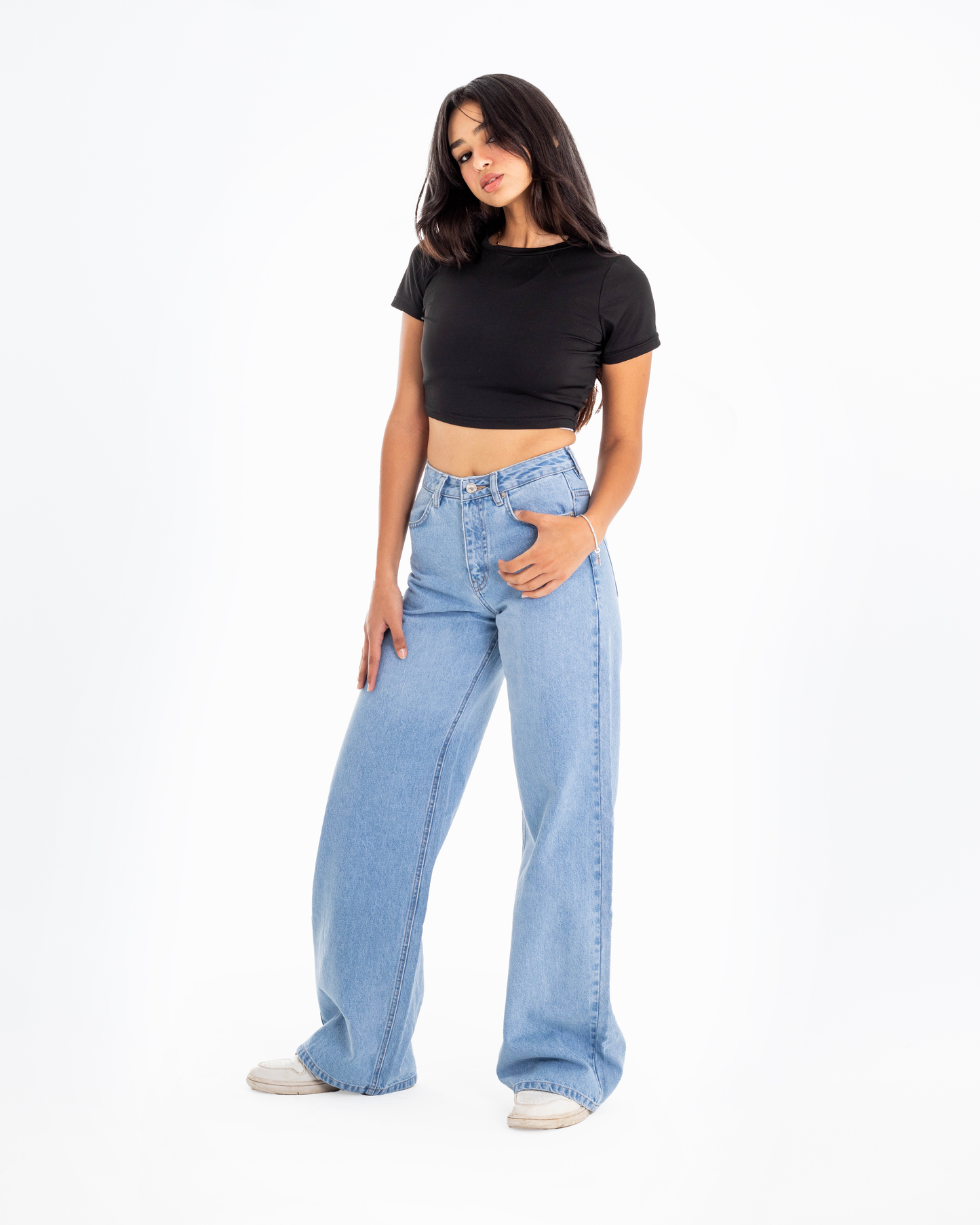 Wide-Leg Light Blue Denim