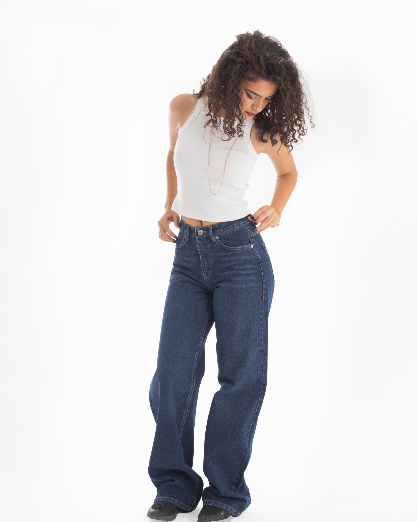 Wide-Leg Dark Blue Jeans