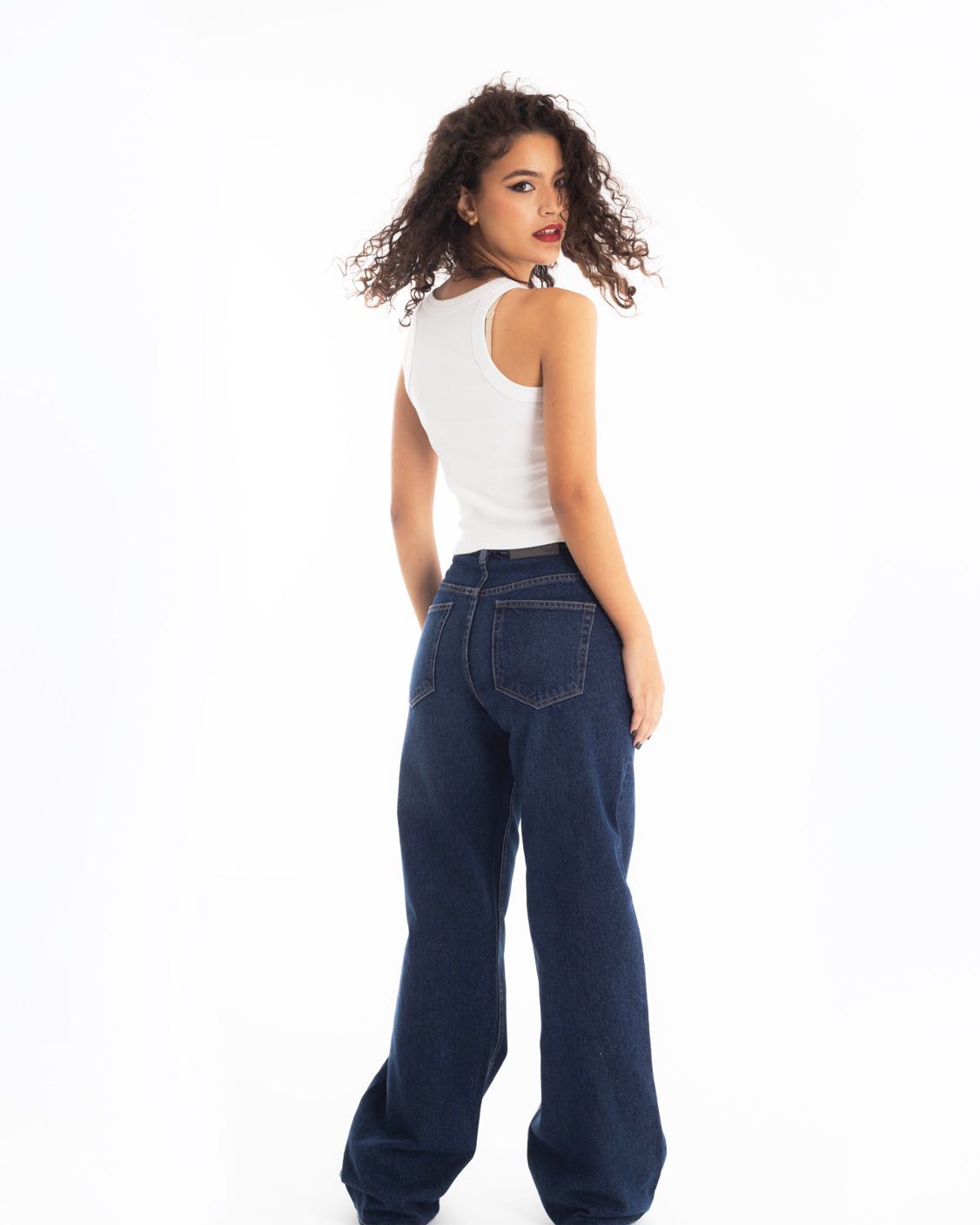 Wide-Leg Dark Blue Jeans