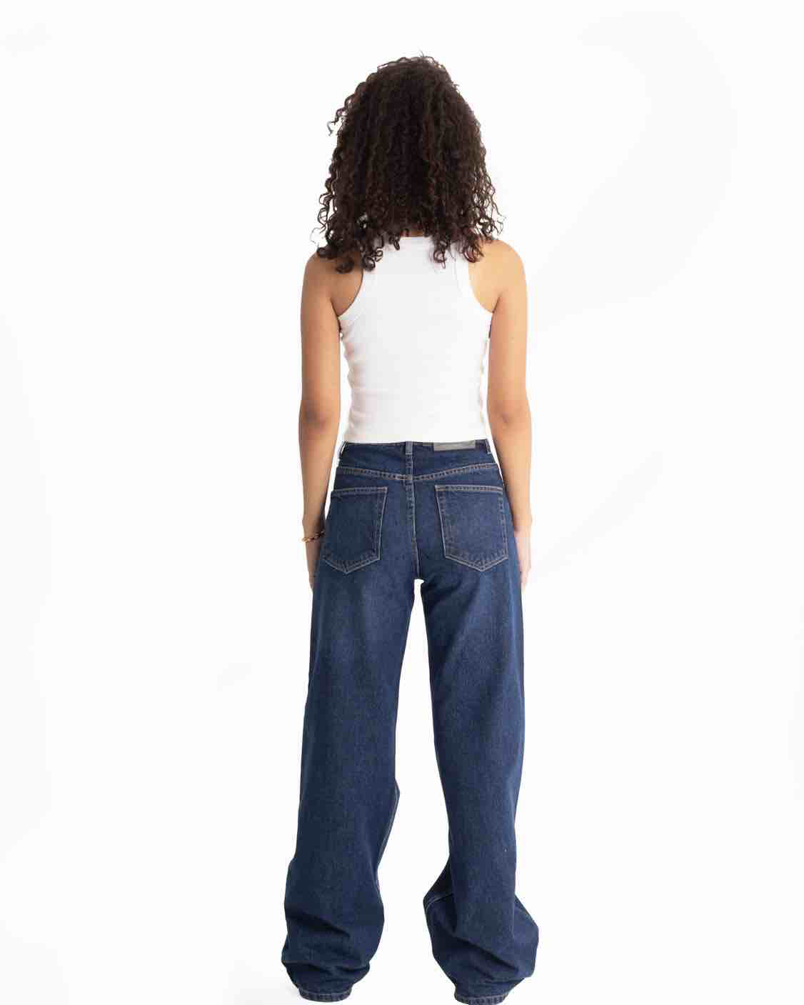 Wide-Leg Dark Blue Jeans